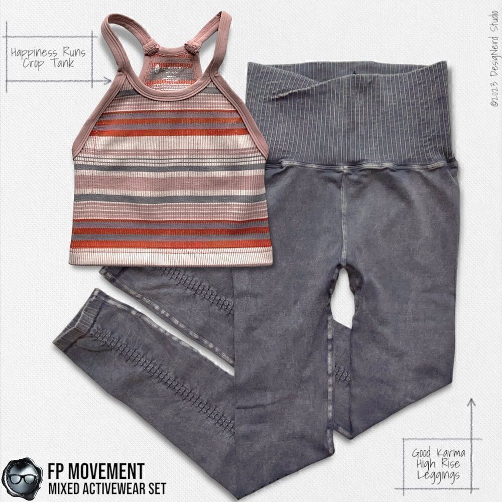 FP MOVEMENT WORKOUT SET: HAPPINESS RUNS STRIPED CROP TANK + GOOD KARMA LEGGINGS